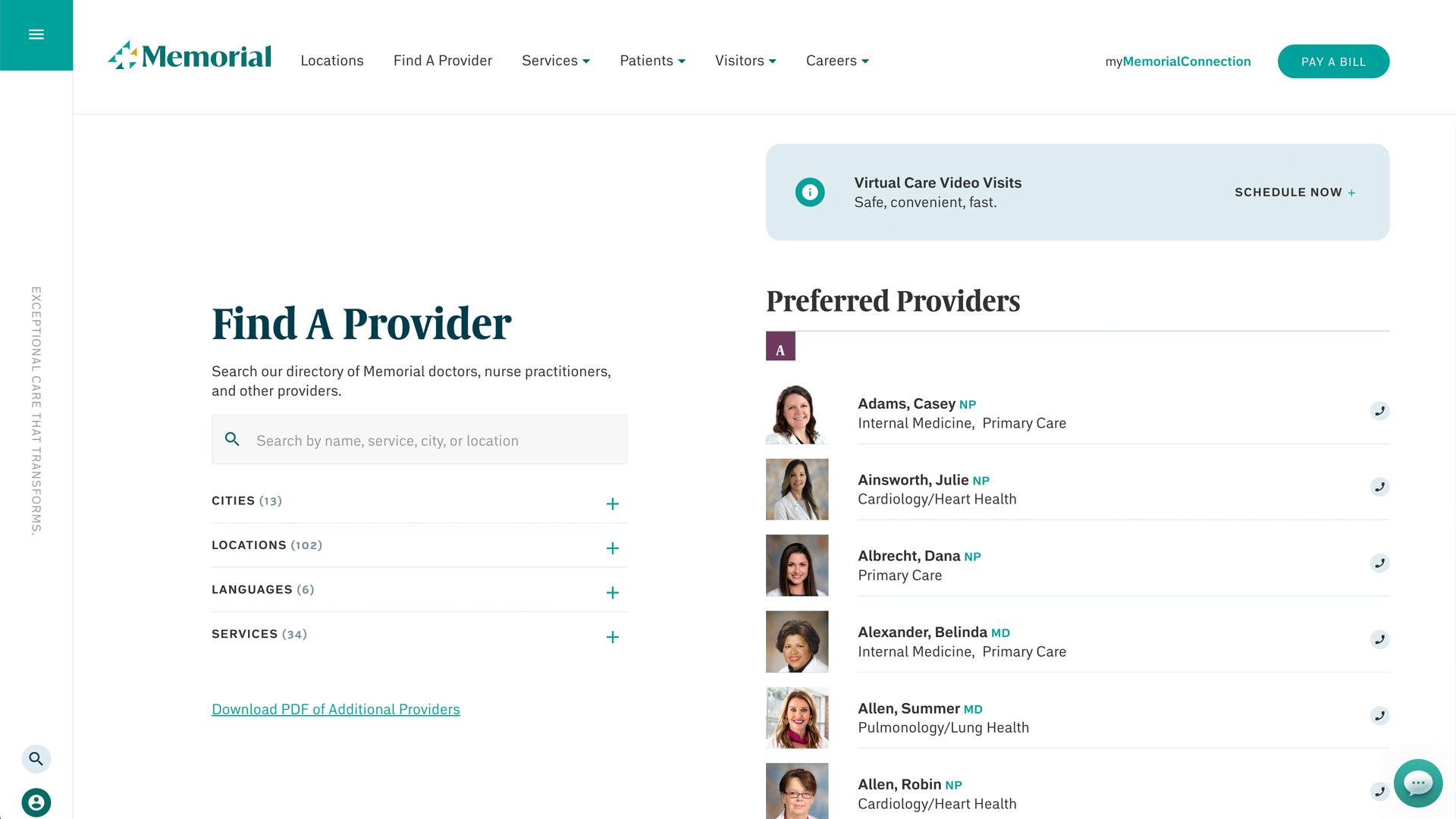 Memorial Physician Search