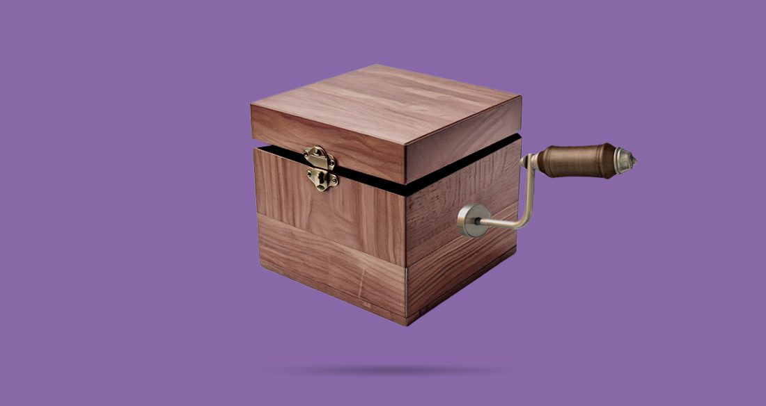 A jack-in-the-box over a purple background