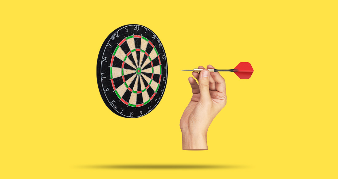 A levitating hand holding a dart, aiming at a dart board.